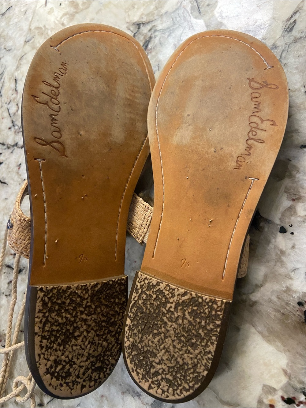 Sam Edelman Geri 3 Raffia Boho Floral Embroidered Ankle Wrap Sandals Woman’s 7.5 - Picture 6 of 7